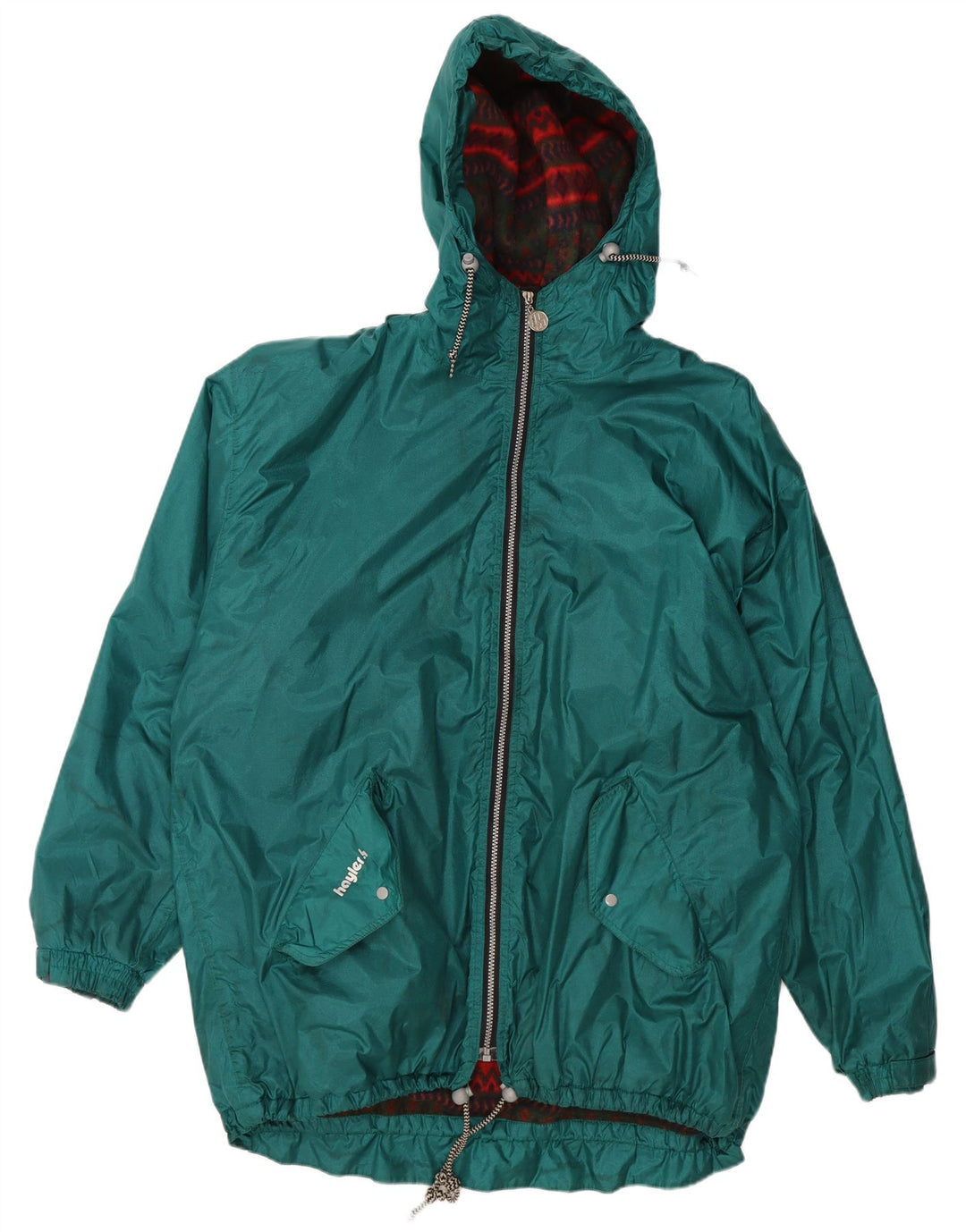 VINTAGE Abrigo cortavientos con capucha gráfico para hombre Reino Unido 42 XL Poliamida verde