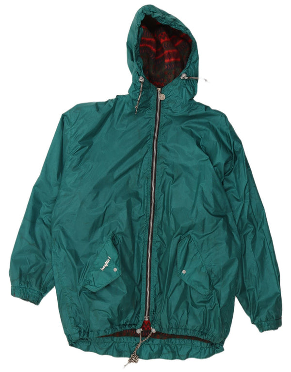 VINTAGE Abrigo cortavientos con capucha gráfico para hombre Reino Unido 42 XL Poliamida verde