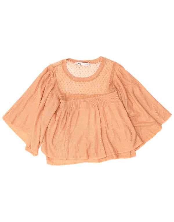 ZARA Mujer Crop Knit Blusa Top UK 10 Small Marrón