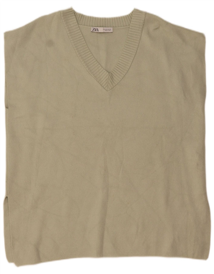 Zara Mujer Camiseta Sin Mangas De Gran Tamaño UK 44 Viscosa Caqui Mediana