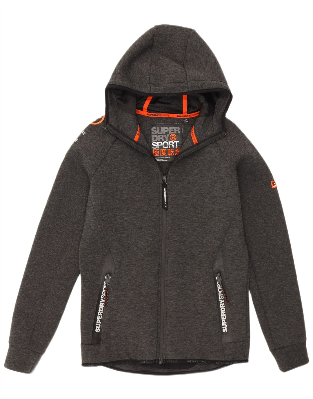 Superdry Sudadera con capucha y cremallera gráfica para hombre, poliéster gris pequeño