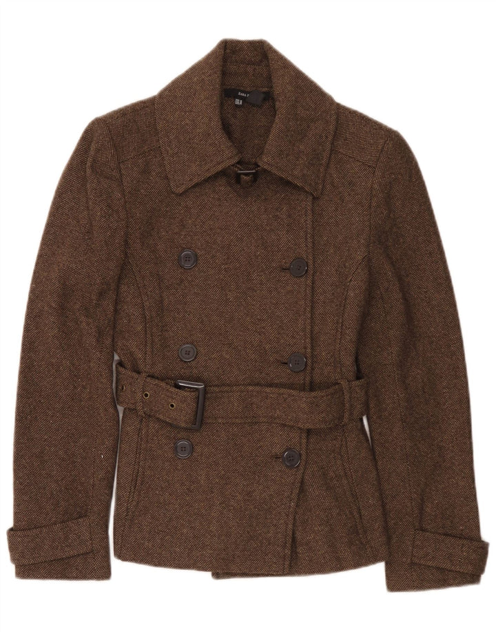 Zara Mujer Chaquetón UK 42 Marrón Medio Poliéster