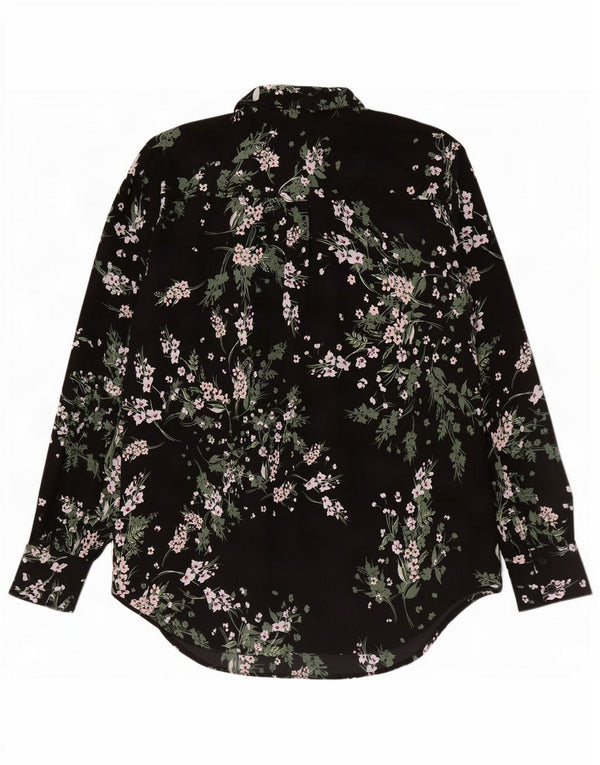 Vintage mujer camisa blusa Reino Unido 12 medio negro floral