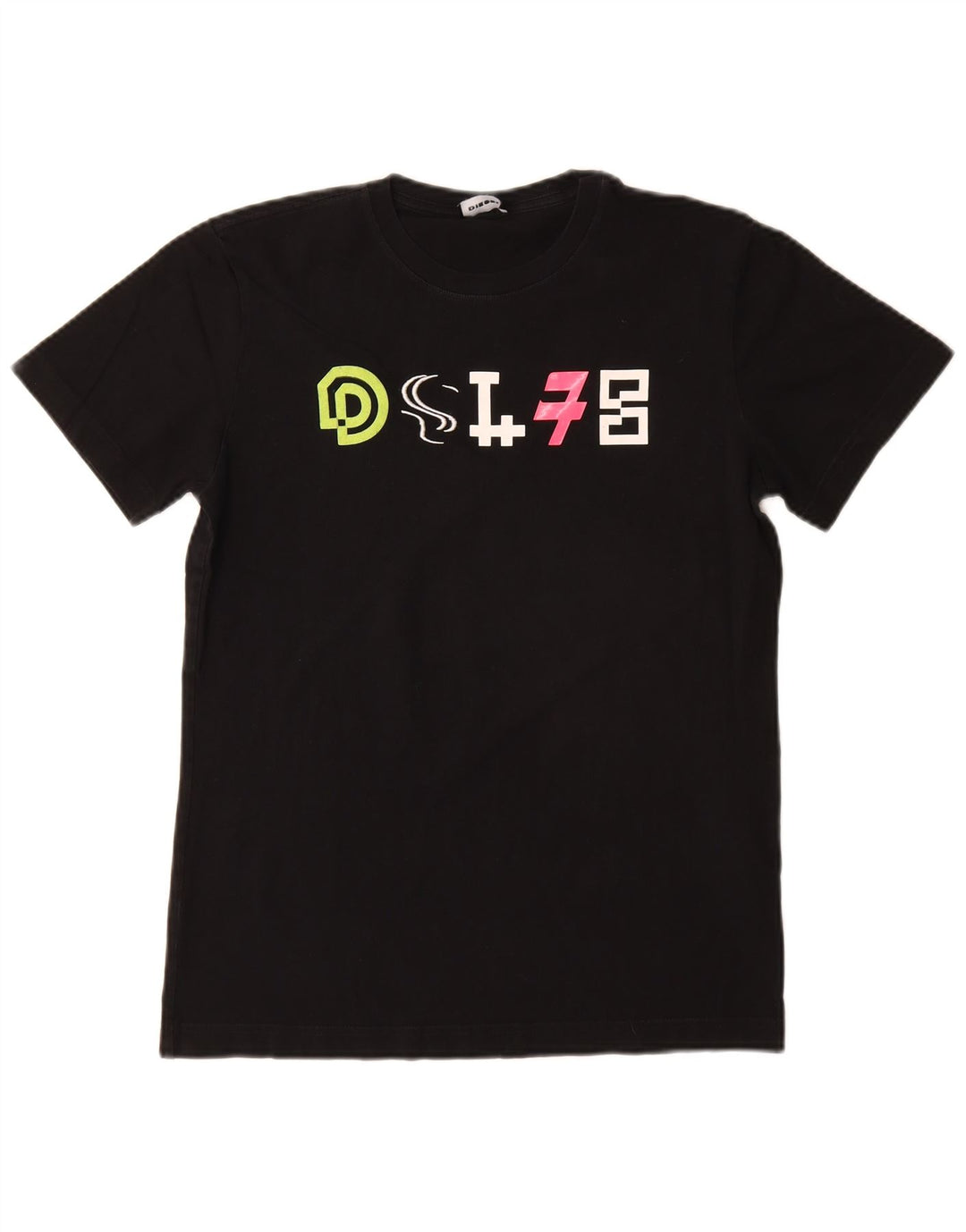 Diesel Mujer Camiseta Gráfica Top UK 10 Small Algodón Negro