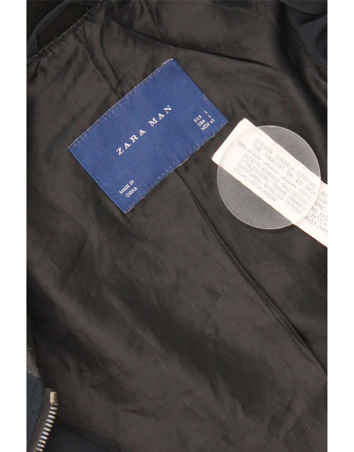 Zara Chaqueta Bomber para Hombre UK 40 Grande Poliéster Azul Marino