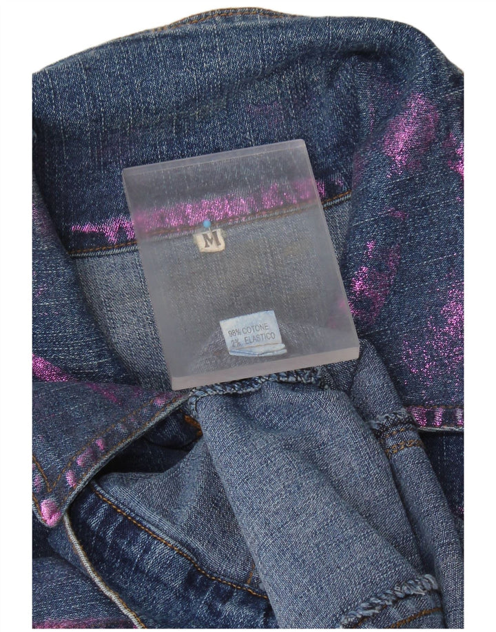 Vintage mujer crop denim chaqueta Reino Unido 12 azul medio tie tinte algodón