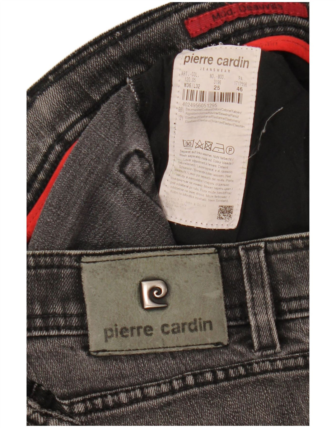 PIERRE CARDIN Vaqueros rectos para hombre W36 L32 Algodón gris