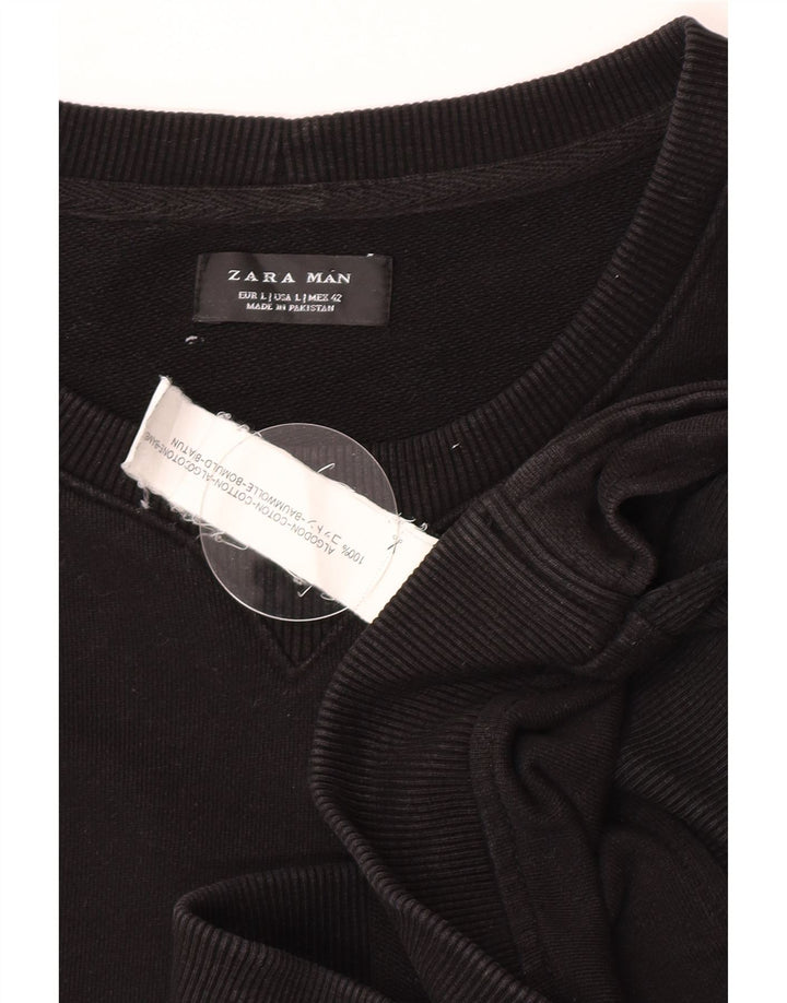 Zara Hombre Sudadera Jumper Large Negro Algodón