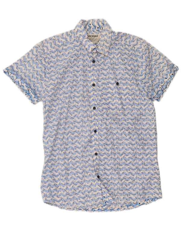 Camisa Jack & Jones Hombre Manga Corta Azul Medio Algodón Geométrico