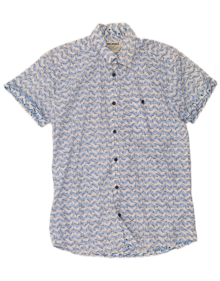 Camisa Jack & Jones Hombre Manga Corta Azul Medio Algodón Geométrico
