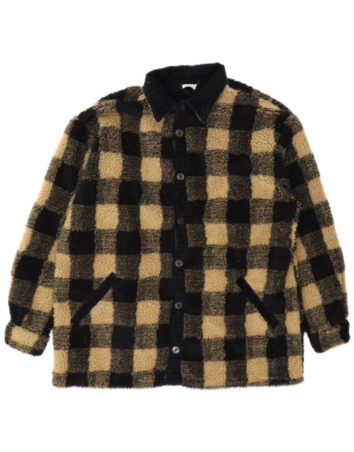 Vintage hombres chaqueta de lana Reino Unido 42 XL negro Gingham poliéster