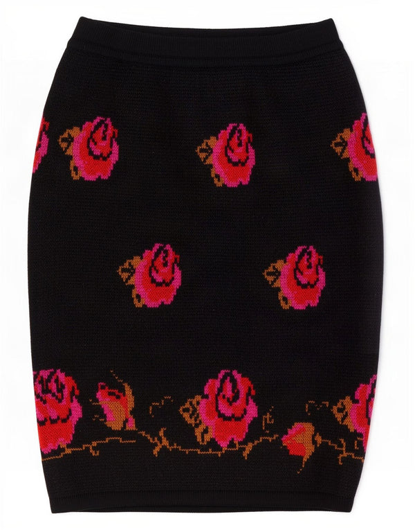 Stefanel Falda Lápiz De Punto Para Mujer Mediana W28 Lana Floral Negra