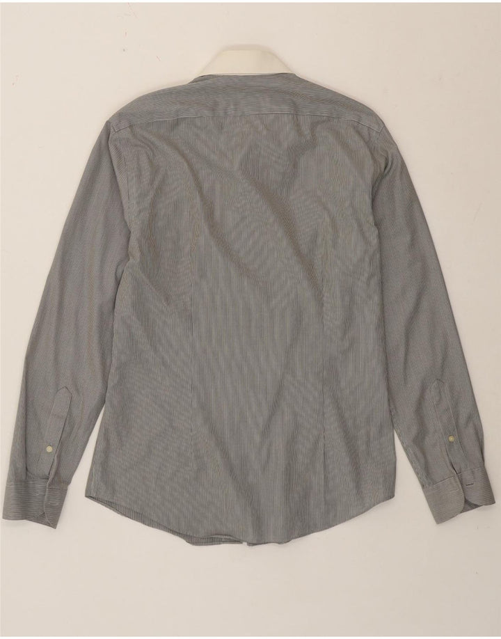 Calvin Klein Camisa formal para hombre Talla 39 15 1/2 Raya gris medio