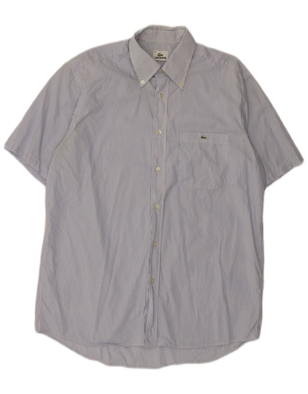 LACOSTE Camisa de manga corta para hombre Talla 42 Algodón de rayas azules grande