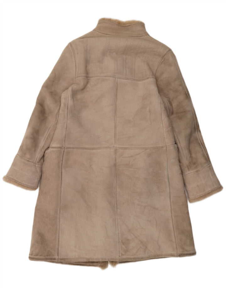 Vintage mujer shearling abrigo IT 46 cuero beige grande