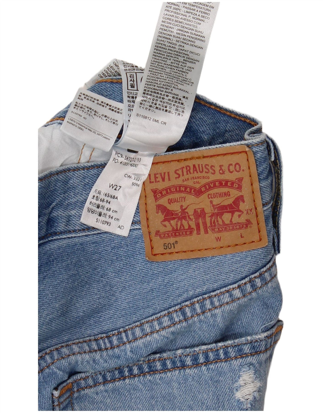 LEVI'S Pantalones cortos vaqueros desgastados 501 para mujer W27 Algodón azul pequeño