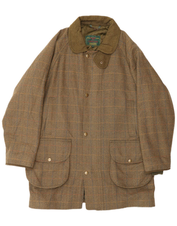 CHRYSALIS Chaqueta utilitaria para hombre UK 40 Large Khaki Herringbone Wool Classic