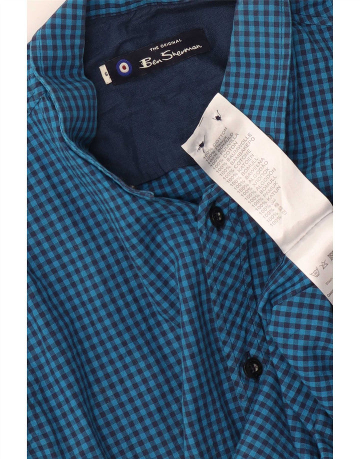 Ben Sherman Camisa para hombre pequeña de algodón a cuadros azul