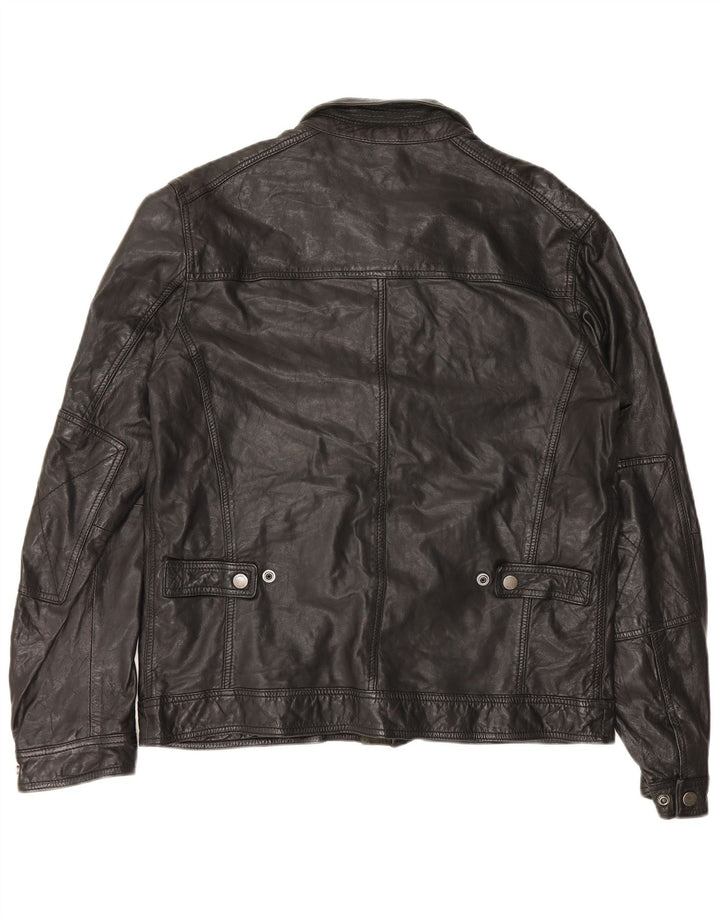 Massimo Dutti Chaqueta De Cuero Hombre UK 42 XL Piel De Oveja Negra