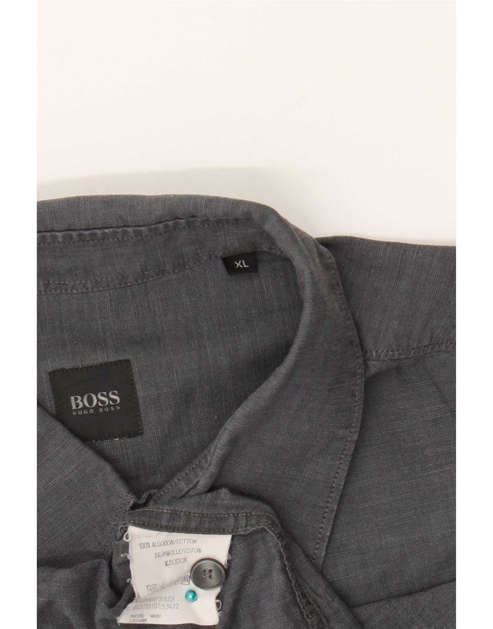 Camisa Hugo Boss Hombre Manga Corta XL Algodón Gris