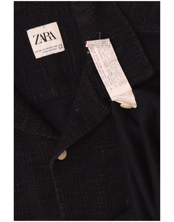 Zara Hombre Camisa Franela Manga Corta Algodón Azul Marino Medio