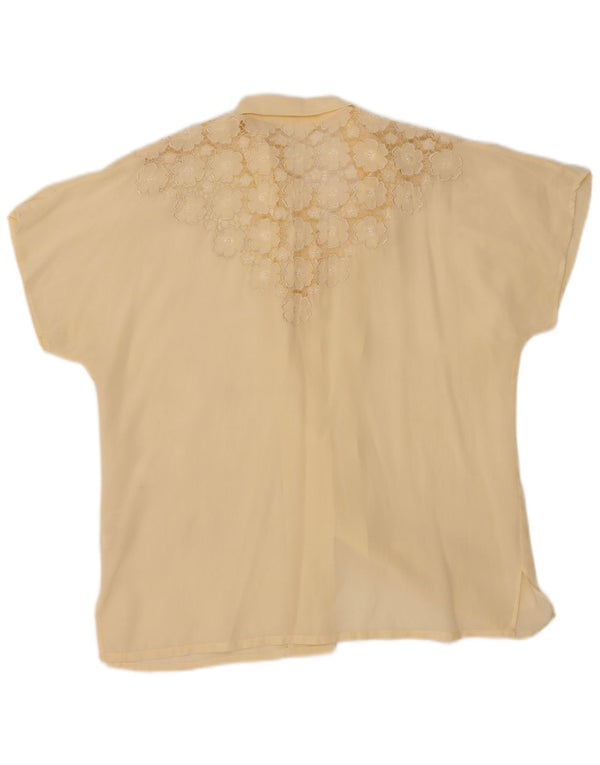 Vintage mujer camisa de manga corta blusa IT 44 medio off blanco floral seda