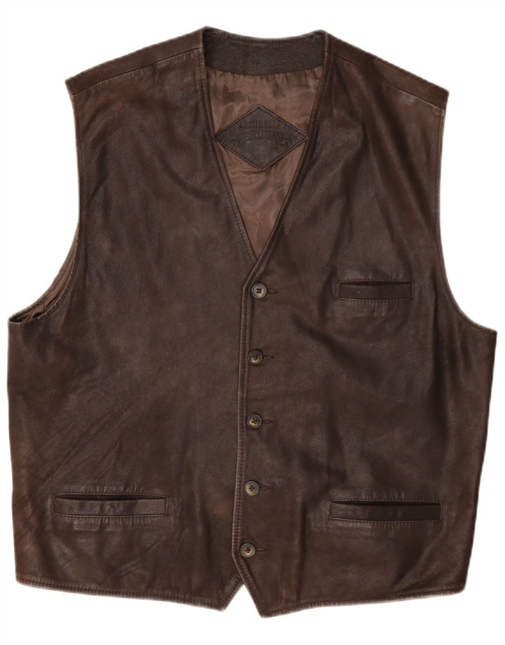 Austin Reed Chaleco de cuero para hombre grande marrón