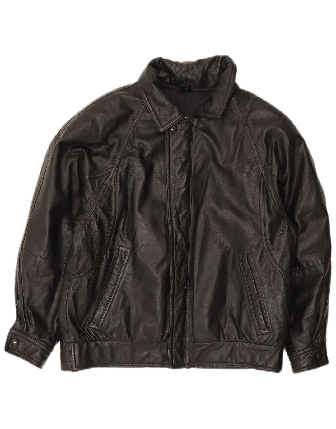 Chaqueta de cuero vintage para hombre IT 48 Medio Negro