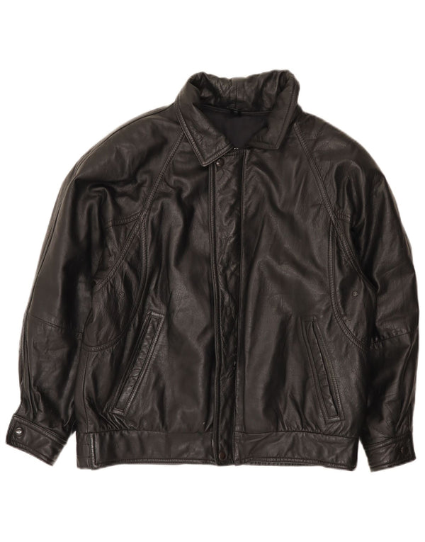 Chaqueta de cuero vintage para hombre IT 48 Medio Negro