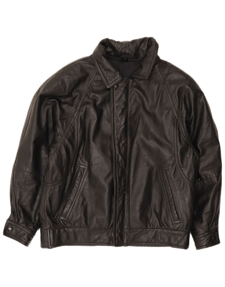 Chaqueta de cuero vintage para hombre IT 48 Medio Negro