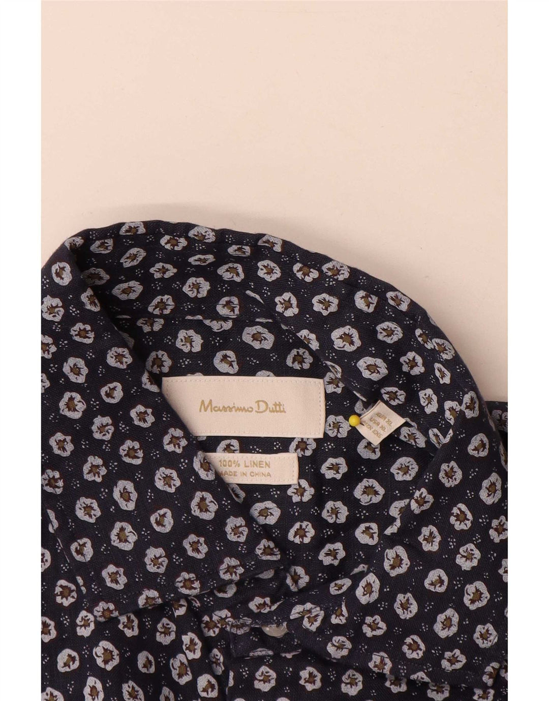 Camisa Massimo Dutti Hombre XL Azul Marino Floral Lino