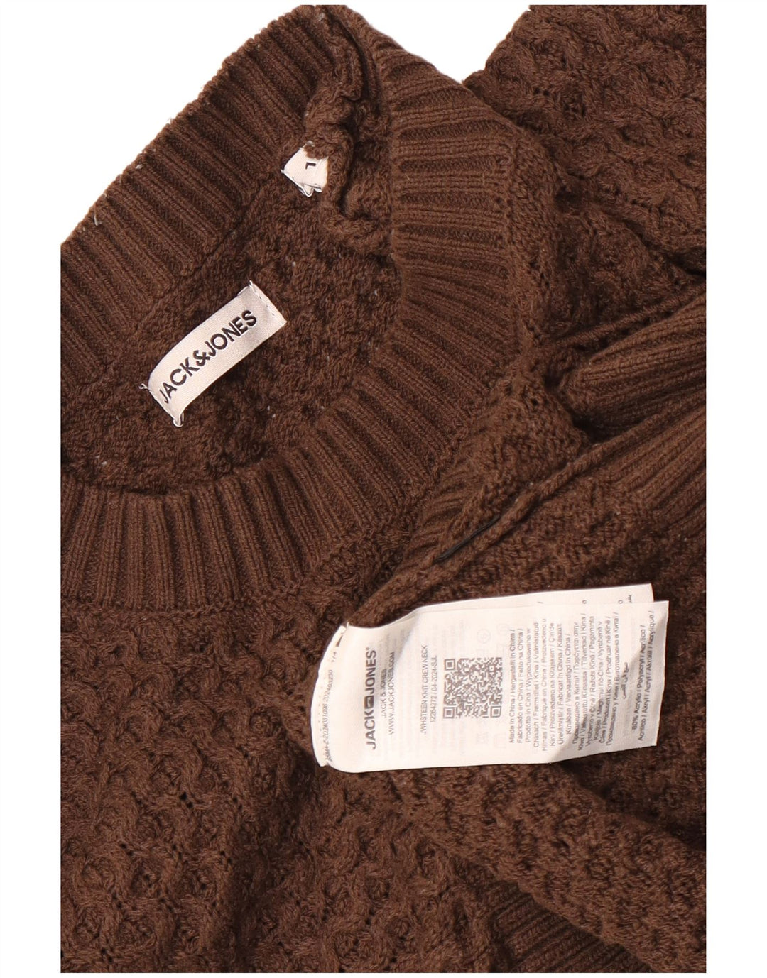 Jack & Jones Jersey con cuello redondo para hombre, talla grande, acrílico marrón