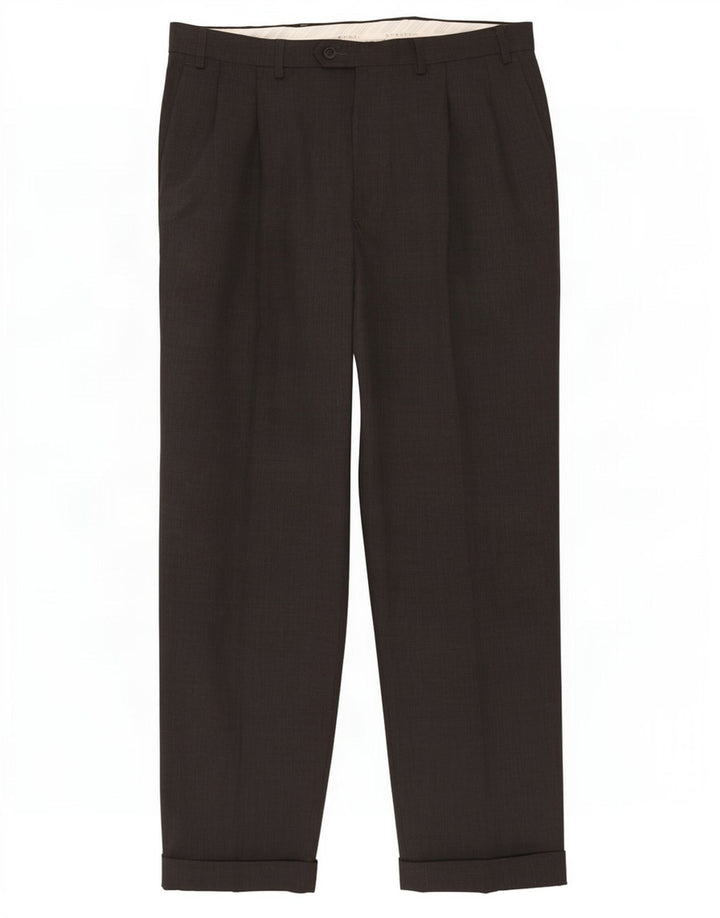Marks & Spencer Pantalón de traje elástico con pinzas para hombre W36 L31 Poliéster gris
