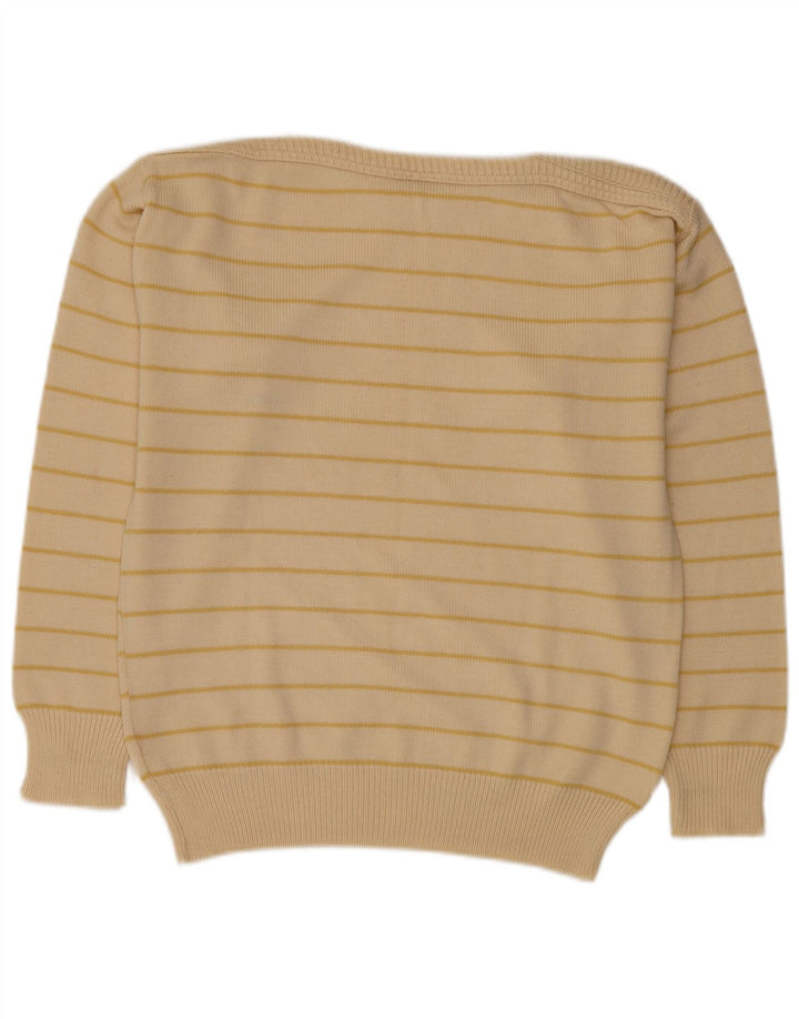 Vintage hombres barco cuello jersey suéter medio beige rayas poliacrílico