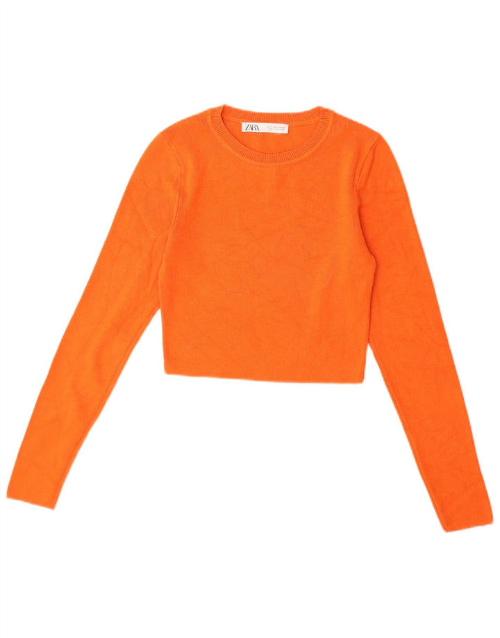ZARA Jersey Corto con Cuello Barco para Mujer UK 8 Small Naranja