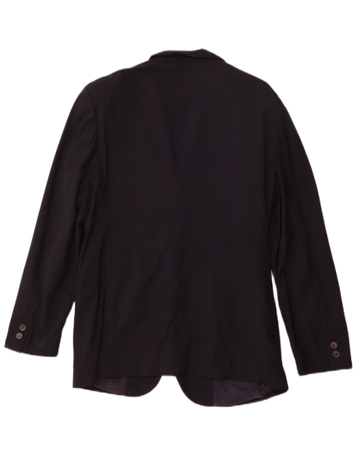 VINTAGE Chaqueta Blazer de 3 Botones para Mujer IT 46 Lana Azul Marino Grande