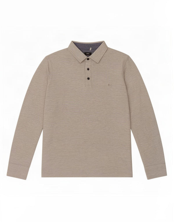 Carrera Mens Long Sleeve Polo Shirt Large Grey Flecked Cotton