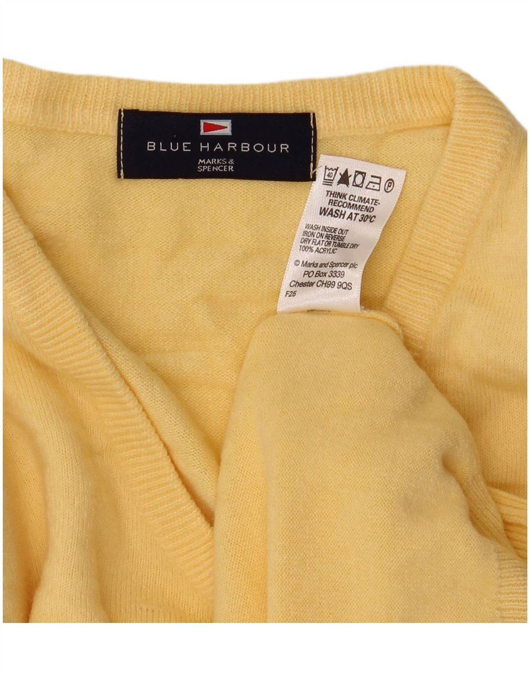 MARKS & SPENCER Suéter tipo jersey con cuello en V azul Harbor para hombre Amarillo mediano