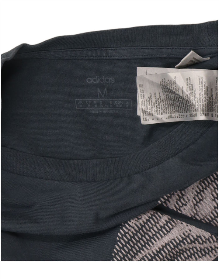 Adidas Hombre Camiseta Gráfica Top Algodón Azul Medio