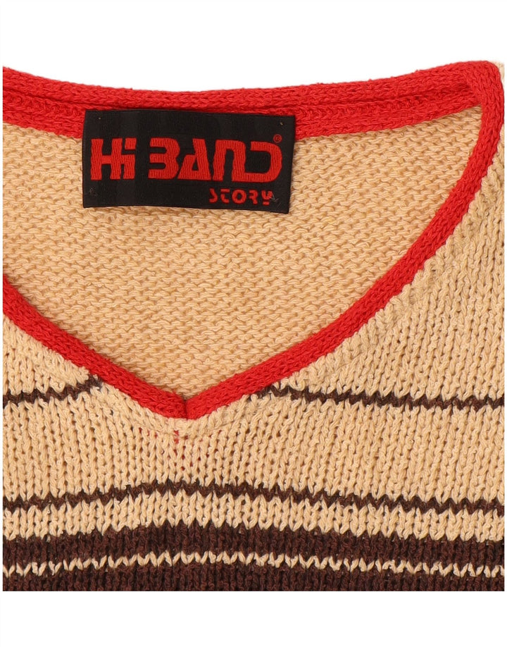 Vintage hombres V-cuello jumper suéter IT 50 medio multicolor rayas