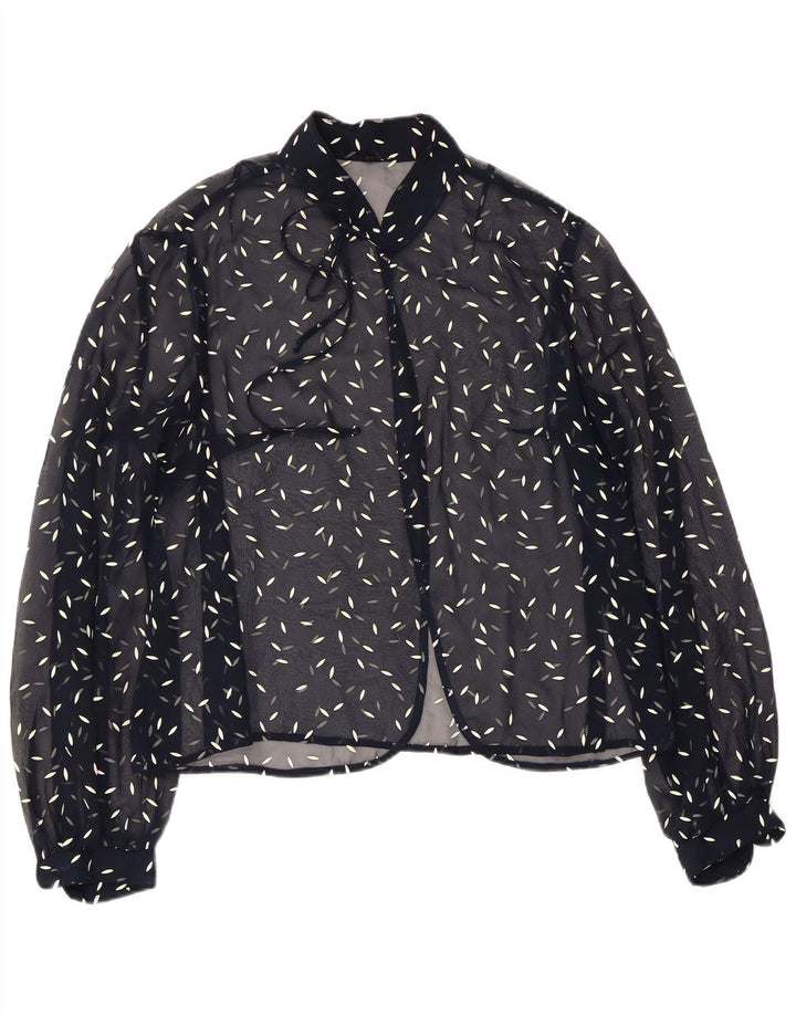 VINTAGE Mujer Patrón Abstracto Camisa Blusa Reino Unido 22 3XL Azul Marino