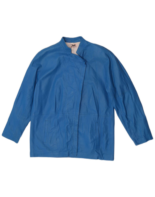 Chaqueta de cuero vintage para mujer IT 46 Azul grande