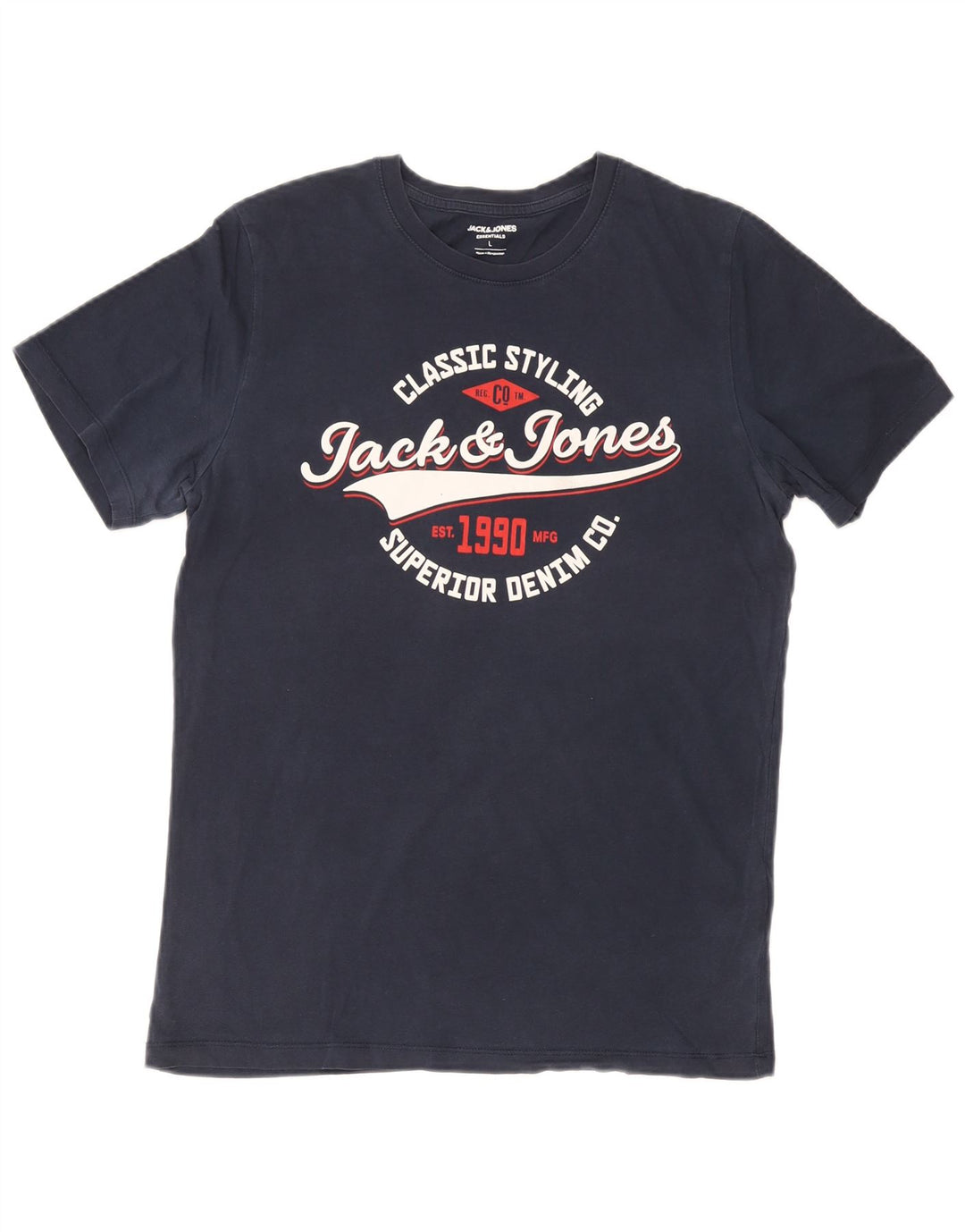Jack & Jones - Camiseta gráfica para hombre, talla grande, algodón azul marino