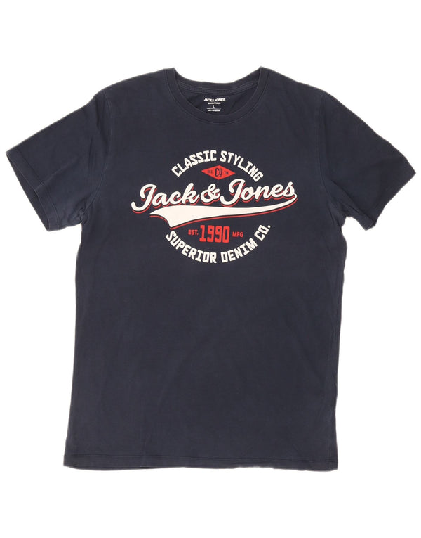 Jack & Jones - Camiseta gráfica para hombre, talla grande, algodón azul marino