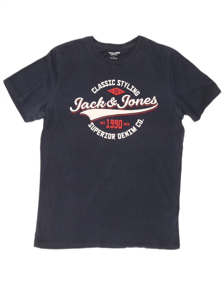 Jack & Jones - Camiseta gráfica para hombre, talla grande, algodón azul marino