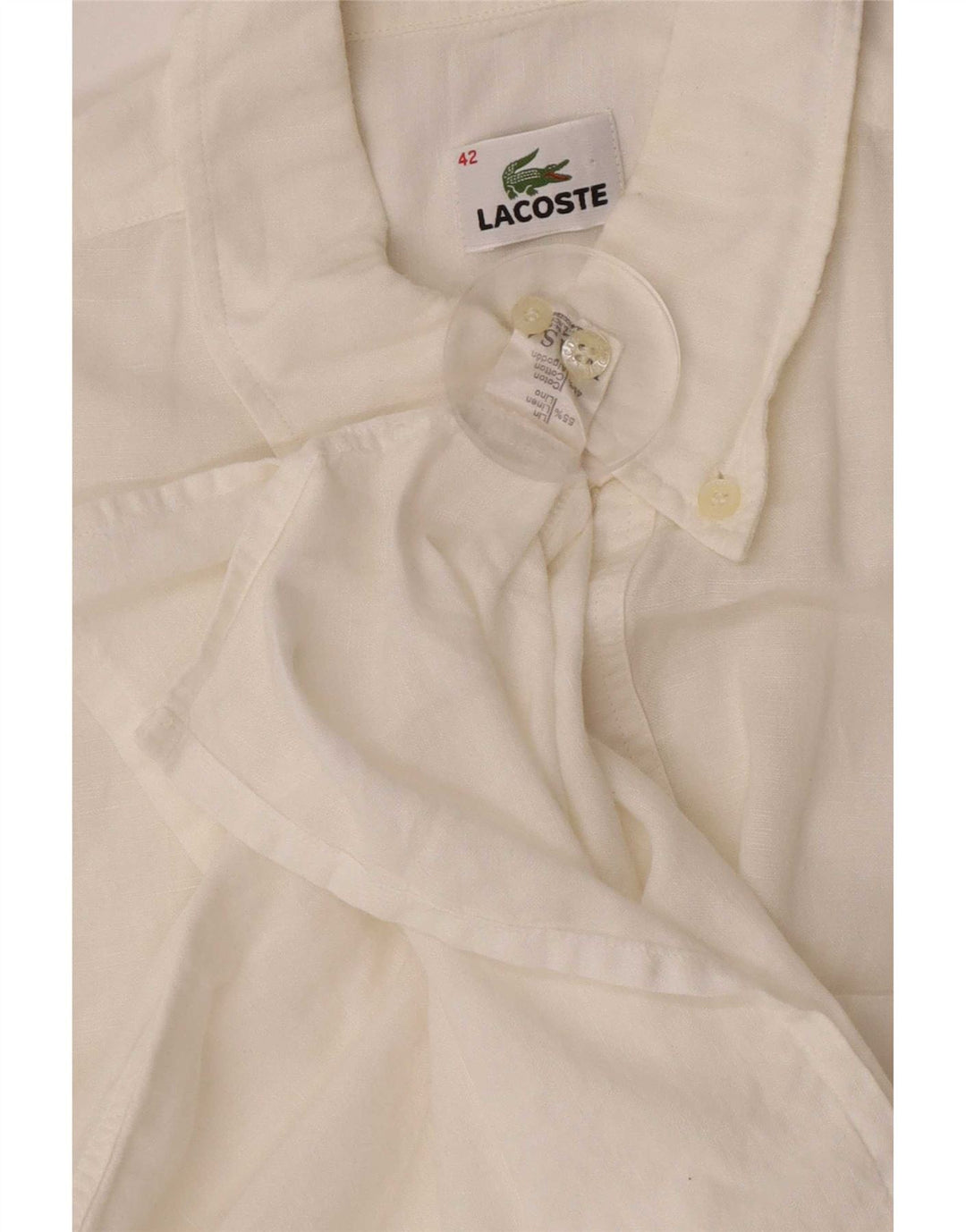 Lacoste Camisa tipo jersey de manga corta para hombre talla 42 grande lino blanco
