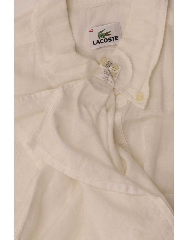 Lacoste Camisa tipo jersey de manga corta para hombre talla 42 grande lino blanco