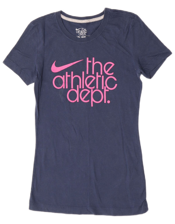 Nike Camiseta Slim Fit Graphic para Mujer UK 8 Small Azul Marino Algodón