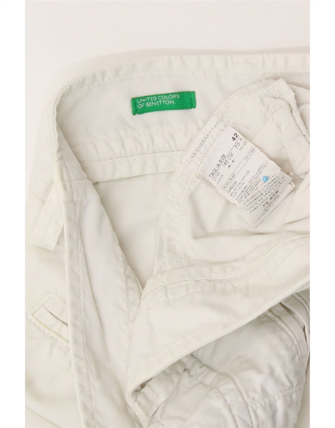 Pantalones Cortos Chinos Benetton IT 42 Medium W30 Blanco Algodón