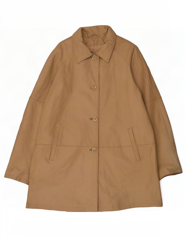 Vintage mujer cuero abrigo EU 50 3XL Beige Clásico